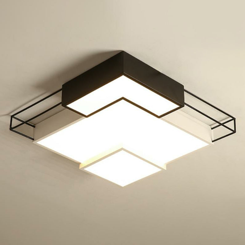 Extra-Thin Living Room LED Flush Mount Light Acrylic Modern LED Flush Ceiling Light Fixture in Black and White Black-White 19.5