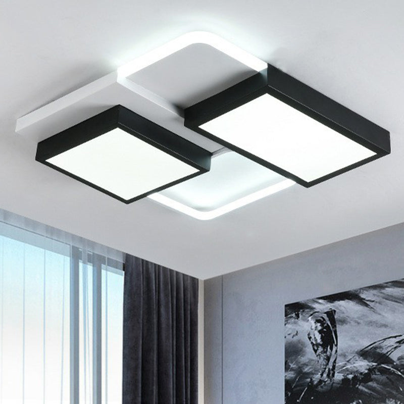 Black Splicing Rectangle Flush Light Modern Style Acrylic LED Flush Ceiling Light Fixture Black 21.5