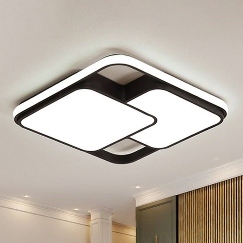 Splicing Square Bedroom LED Flush Mount Aluminum Modern Flushmount Ceiling Light in Black Black 19.5