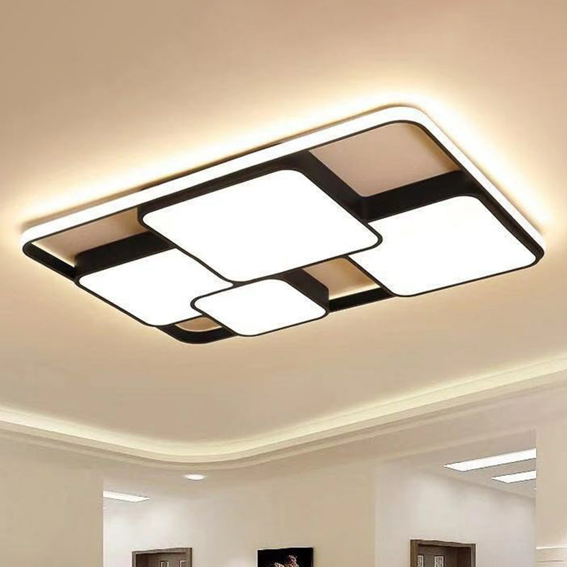 Splicing Square Bedroom LED Flush Mount Aluminum Modern Flushmount Ceiling Light in Black Black Warm Clearhalo 'Ceiling Lights' 'Close To Ceiling Lights' 'Close to ceiling' 'Flush mount' Lighting' 2217930