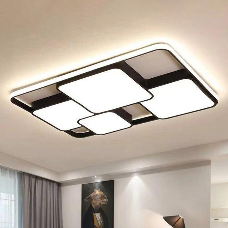 Splicing Square Bedroom LED Flush Mount Aluminum Modern Flushmount Ceiling Light in Black Black Clearhalo 'Ceiling Lights' 'Close To Ceiling Lights' 'Close to ceiling' 'Flush mount' Lighting' 2217931