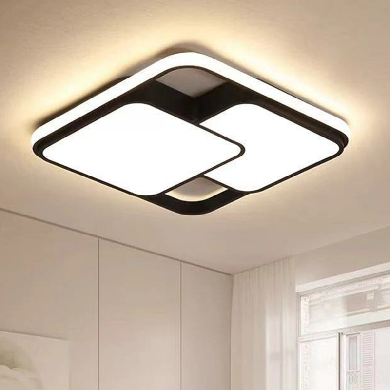 Splicing Square Bedroom LED Flush Mount Aluminum Modern Flushmount Ceiling Light in Black Black 19.5