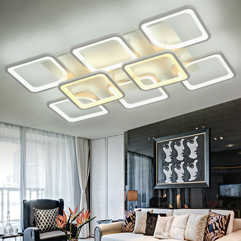 Nordic Rectangular Semi Flush Light Acrylic Living Room LED Flush Mount Lighting Fixture in White White White Rectangle Clearhalo 'Ceiling Lights' 'Close To Ceiling Lights' 'Close to ceiling' 'Semi-flushmount' Lighting' 2217935