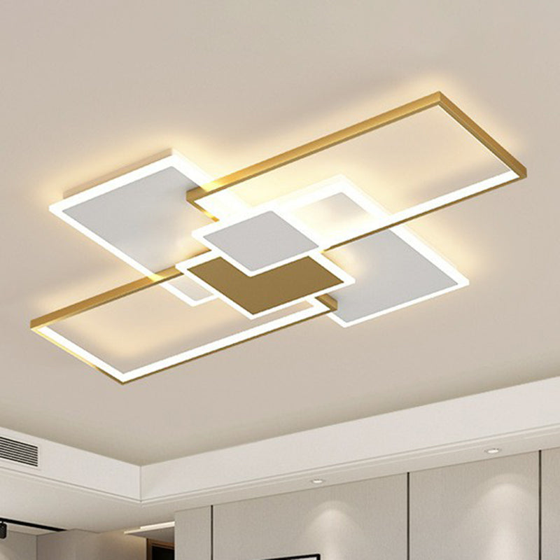 Splicing Rectangle LED Flush Mount Light Simplicity Acrylic Living Room Flush Mount Ceiling Light Gold 27.5