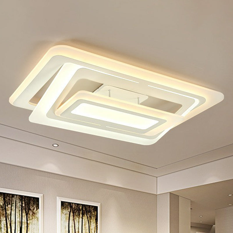 Rectangle Acrylic Flush Mount Light Simplicity White LED Semi Flush Ceiling Light for Living Room White 23.5