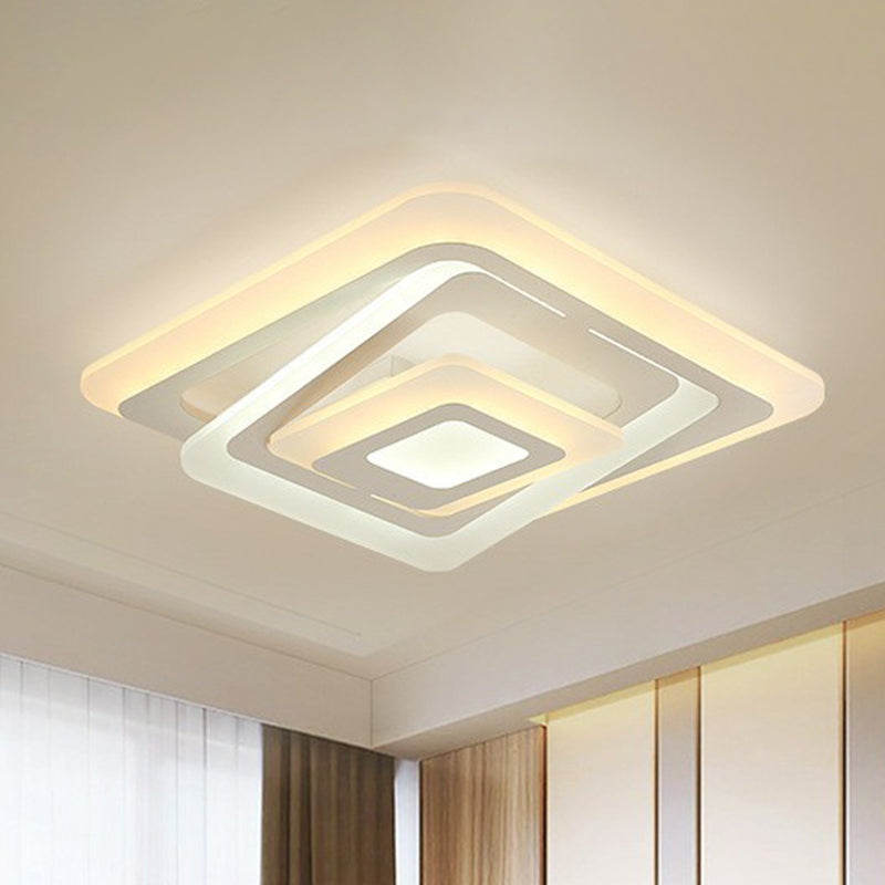 Rectangle Acrylic Flush Mount Light Simplicity White LED Semi Flush Ceiling Light for Living Room White 19.5