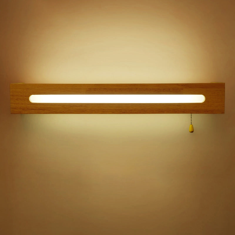 Simplicity Rectangular LED Wall Mounted Light Wood Bedside Wall Sconce Lighting with Pull Chain Wood 21.5