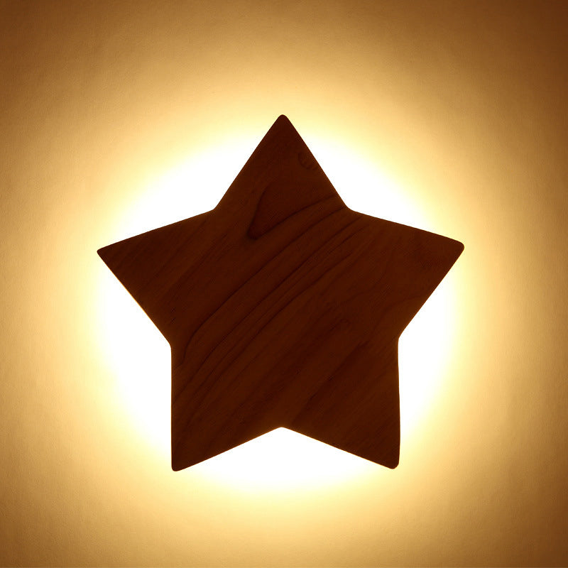 Star Shaped LED Wall Lighting Ideas Contemporary Wood Living Room Sconce Light Fixture Clearhalo 'Modern wall lights' 'Modern' 'Wall Lamps & Sconces' 'Wall Lights' Lighting' 2218185