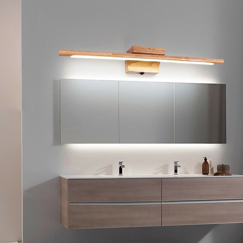 Stick Shaped Bathroom LED Vanity Sconce Wood Nordic Wall Lighting Fixture in Beige Wood Clearhalo 'Modern wall lights' 'Modern' 'Vanity Lights' 'Wall Lights' Lighting' 2218195