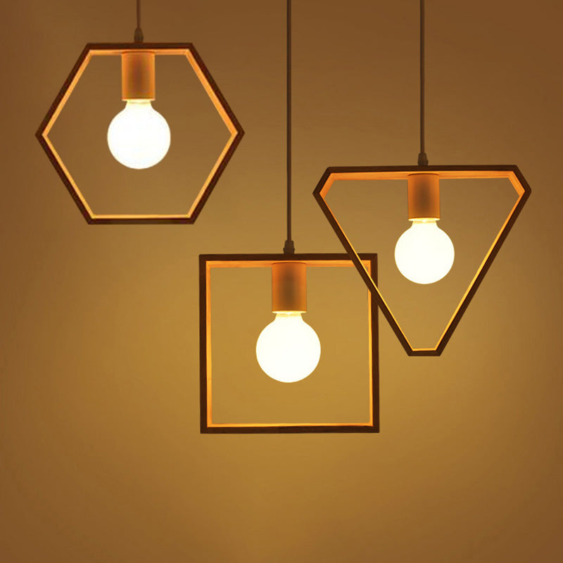 Contemporary Geometric Frame Pendant Light Wood Single-Bulb Suspension Light Fixture Clearhalo 'Ceiling Lights' 'Modern Pendants' 'Modern' 'Pendant Lights' 'Pendants' Lighting' 2218216