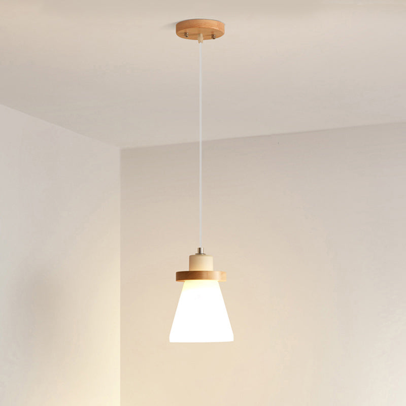 White Glass Conical Suspension Lighting Japanese 1��Bulb Pendant Ceiling Light for Dining Room Clearhalo 'Ceiling Lights' 'Glass shade' 'Glass' 'Modern Pendants' 'Modern' 'Pendant Lights' 'Pendants' Lighting' 2218230