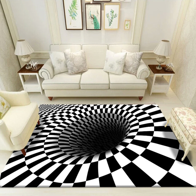 Multi Color Unique Rug Polyster 3D Checker Area Carpet Easy Care Pet Friendly Indoor Rug for Living Room White-Black Clearhalo 'Area Rug' 'Rug' 2225766