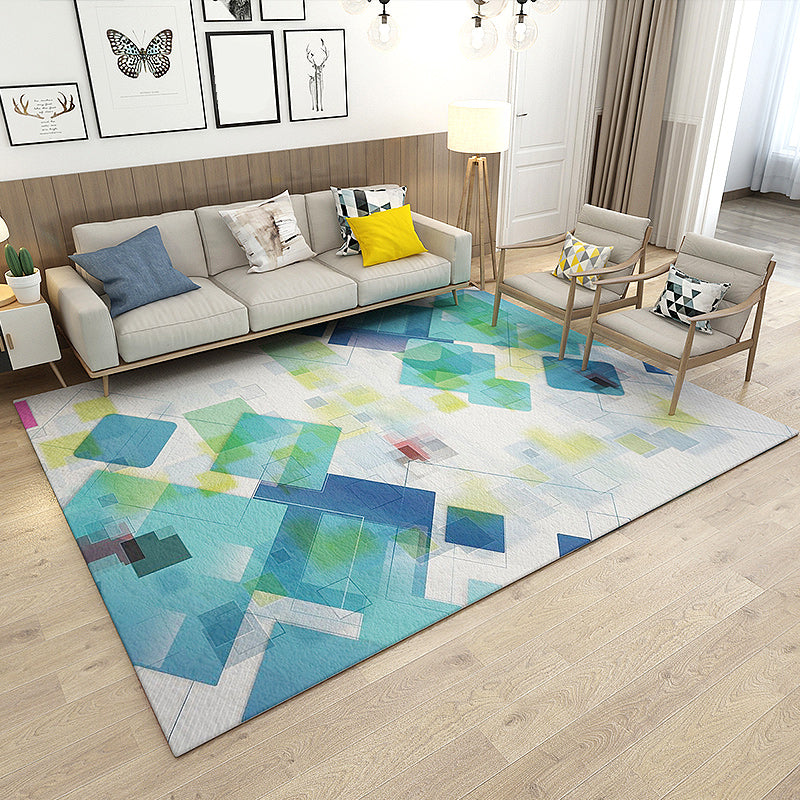 Asian Bedroom Rug Multicolor Geometric Print Area Carpet Polyster Easy Care Machine Washable Rug Blue-Green Clearhalo 'Area Rug' 'Modern' 'Rugs' Rug' 2227168