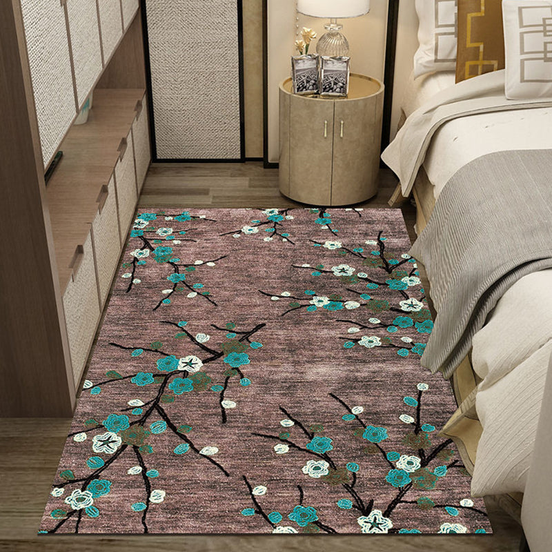 Classic Living Room Rug Multi Colored Plant Pattern Area Rug Polyster Non-Slip Easy Care Carpet Aqua Clearhalo 'Area Rug' 'Modern' 'Rugs' Rug' 2227383