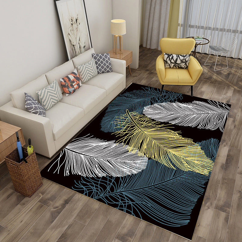 Multi Color Tropical Rug Polyster Plant Printed Area Rug Non-Slip Backing Pet Friendly Carpet for Parlor Navy Clearhalo 'Area Rug' 'Rug' 2227440