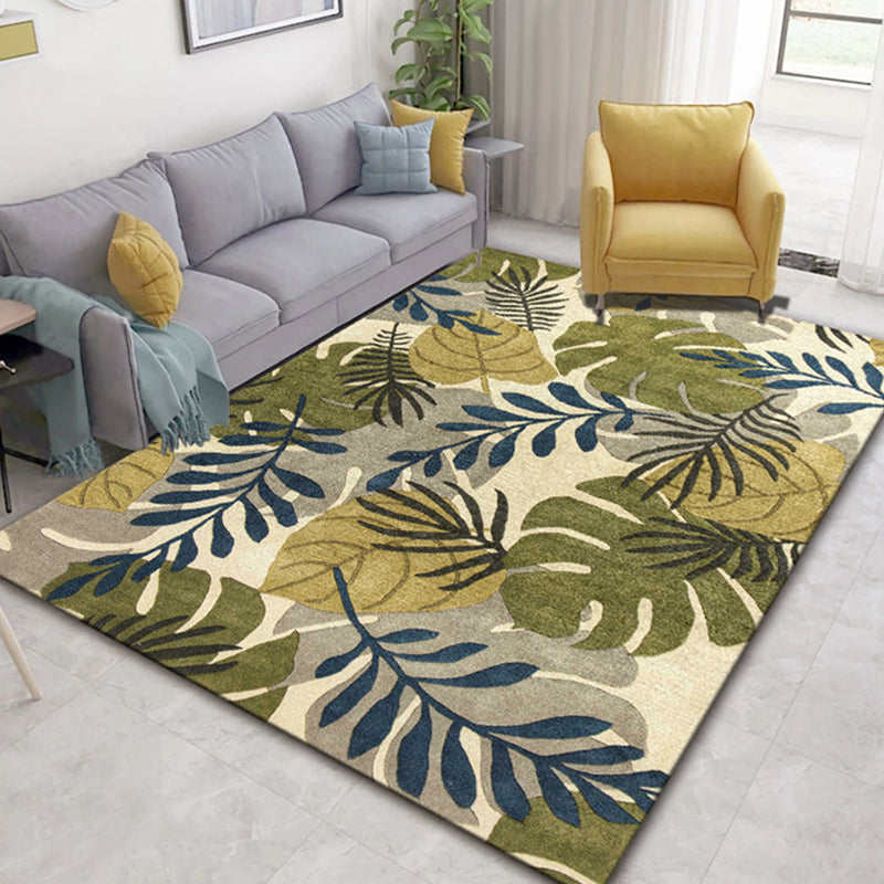 Chinese Plant Print Rug Multi Colored Polyster Area Rug Polyster Pet Friendly Machine Washable Carpet for Room Olive Green Clearhalo 'Area Rug' 'Modern' 'Rugs' Rug' 2227509