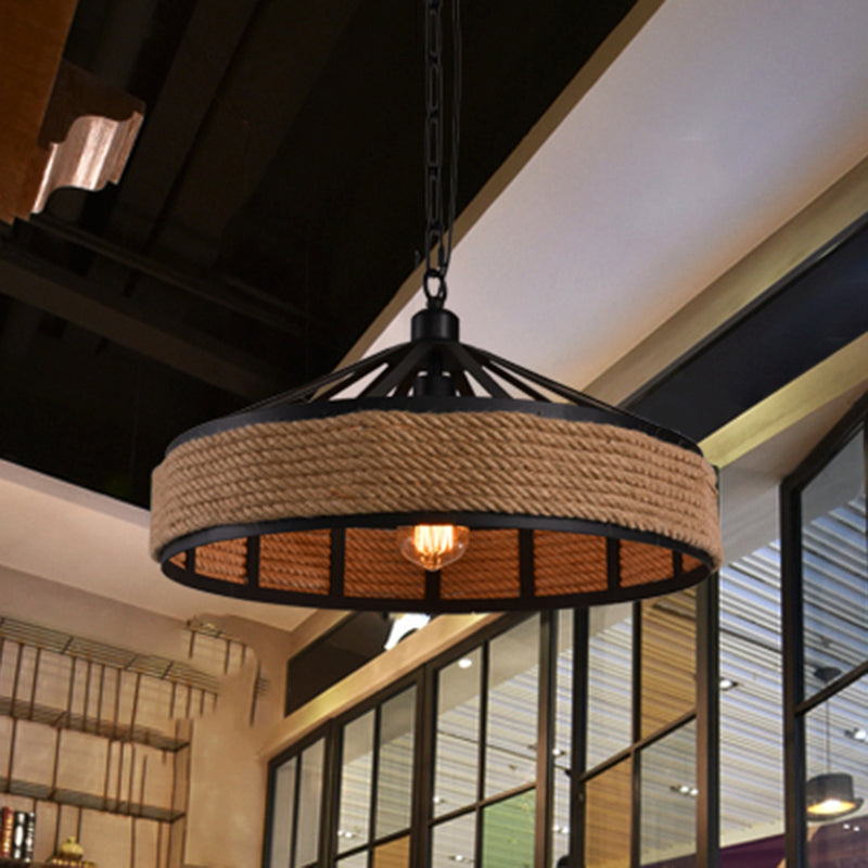 Geometric Hemp Rope Hanging Light Rustic 1��Bulb Restaurant Pendant Light Fixture in Black Black B Clearhalo 'Ceiling Lights' 'Industrial Pendants' 'Industrial' 'Middle Century Pendants' 'Pendant Lights' 'Pendants' 'Tiffany' Lighting' 2227743_accfed59-2ce9-40fa-9985-08ddbee9ebeb