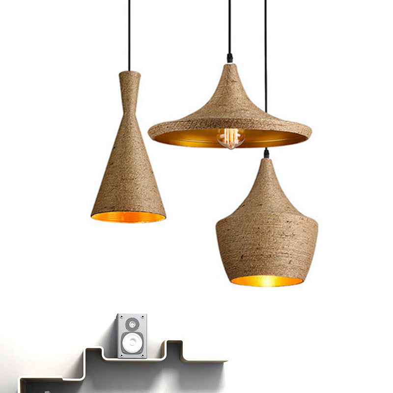 Geometrical Restaurant Suspension Lighting Retro Hemp Rope Single Brown Pendant Ceiling Light Clearhalo 'Art Deco Pendants' 'Cast Iron' 'Ceiling Lights' 'Ceramic' 'Crystal' 'Industrial Pendants' 'Industrial' 'Metal' 'Middle Century Pendants' 'Pendant Lights' 'Pendants' 'Tiffany' Lighting' 2227768