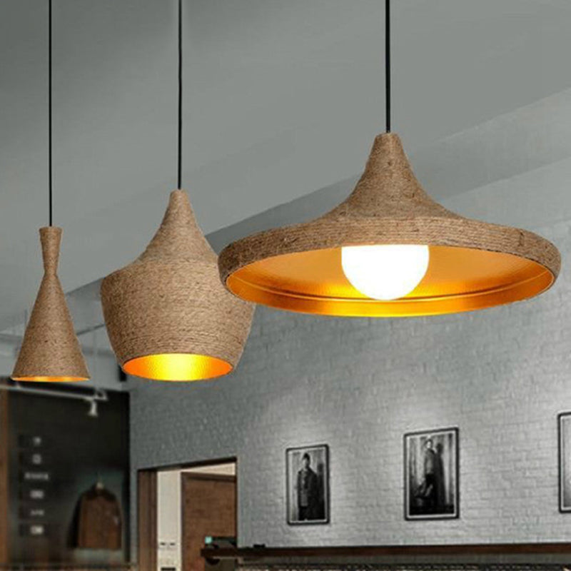 Geometrical Restaurant Suspension Lighting Retro Hemp Rope Single Brown Pendant Ceiling Light Clearhalo 'Art Deco Pendants' 'Cast Iron' 'Ceiling Lights' 'Ceramic' 'Crystal' 'Industrial Pendants' 'Industrial' 'Metal' 'Middle Century Pendants' 'Pendant Lights' 'Pendants' 'Tiffany' Lighting' 2227769