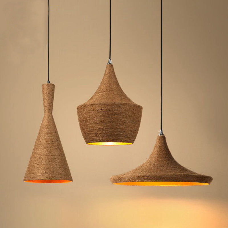 Geometrical Restaurant Suspension Lighting Retro Hemp Rope Single Brown Pendant Ceiling Light Clearhalo 'Art Deco Pendants' 'Cast Iron' 'Ceiling Lights' 'Ceramic' 'Crystal' 'Industrial Pendants' 'Industrial' 'Metal' 'Middle Century Pendants' 'Pendant Lights' 'Pendants' 'Tiffany' Lighting' 2227770