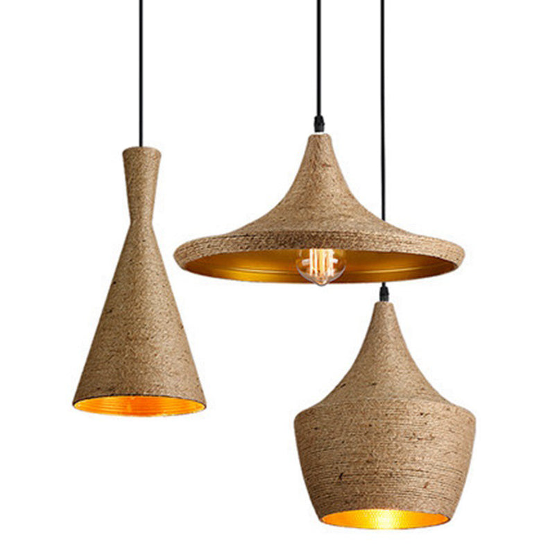 Geometrical Restaurant Suspension Lighting Retro Hemp Rope Single Brown Pendant Ceiling Light Brown Clearhalo 'Art Deco Pendants' 'Cast Iron' 'Ceiling Lights' 'Ceramic' 'Crystal' 'Industrial Pendants' 'Industrial' 'Metal' 'Middle Century Pendants' 'Pendant Lights' 'Pendants' 'Tiffany' Lighting' 2227771