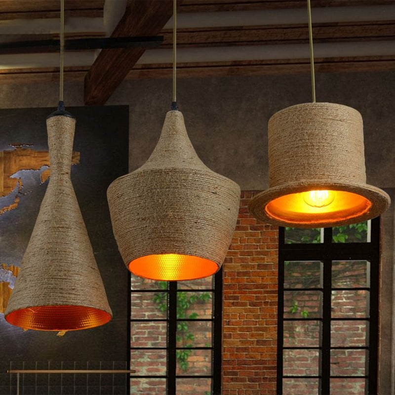 Single Ceiling Light Industrial Style Shaded Hemp Rope Hanging Pendant Light in Brown Clearhalo 'Ceiling Lights' 'Industrial Pendants' 'Industrial' 'Middle Century Pendants' 'Pendant Lights' 'Pendants' 'Tiffany' Lighting' 2227799