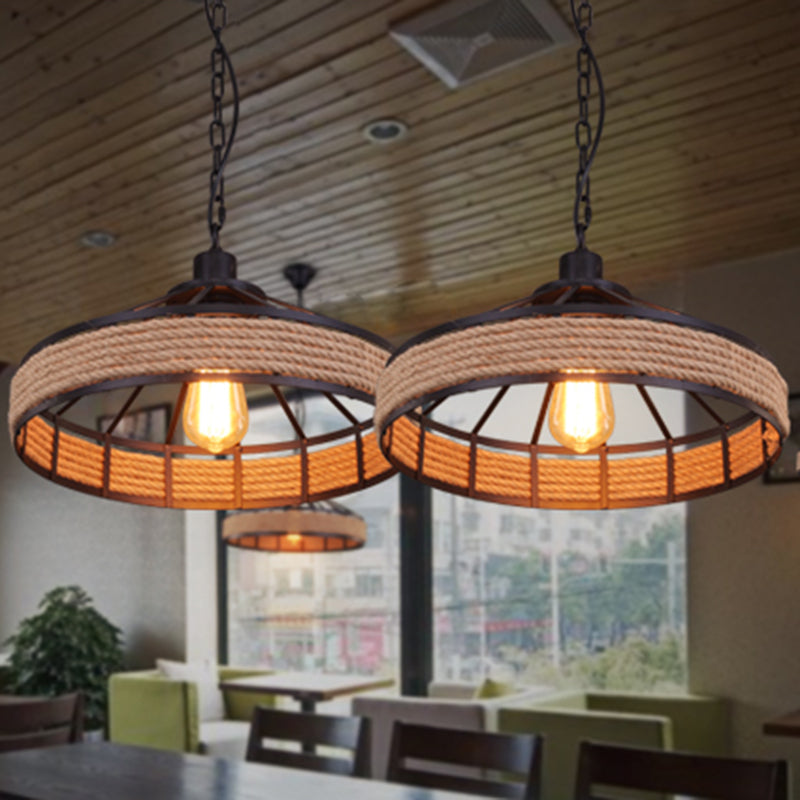 Yurt Hemp Rope Hanging Lamp Vintage Single-Bulb Restaurant Lighting Pendant in Black Clearhalo 'Art Deco Pendants' 'Black' 'Cast Iron' 'Ceiling Lights' 'Ceramic' 'Crystal' 'Industrial Pendants' 'Industrial' 'Metal' 'Middle Century Pendants' 'Pendant Lights' 'Pendants' 'Rustic Pendants' 'Tiffany' Lighting' 2227841