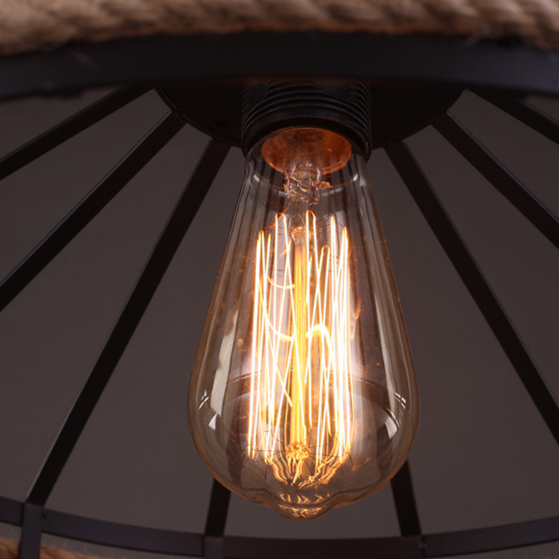 Yurt Hemp Rope Hanging Lamp Vintage Single-Bulb Restaurant Lighting Pendant in Black Clearhalo 'Art Deco Pendants' 'Black' 'Cast Iron' 'Ceiling Lights' 'Ceramic' 'Crystal' 'Industrial Pendants' 'Industrial' 'Metal' 'Middle Century Pendants' 'Pendant Lights' 'Pendants' 'Rustic Pendants' 'Tiffany' Lighting' 2227843