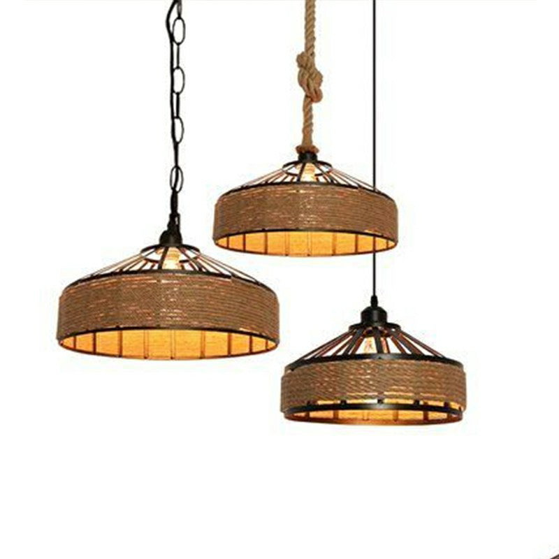 Retro Style Yurt Suspension Lighting 1��Head Hemp Rope Pendant Ceiling Light in Brown Clearhalo 'Ceiling Lights' 'Industrial Pendants' 'Industrial' 'Middle Century Pendants' 'Pendant Lights' 'Pendants' 'Tiffany' Lighting' 2227884