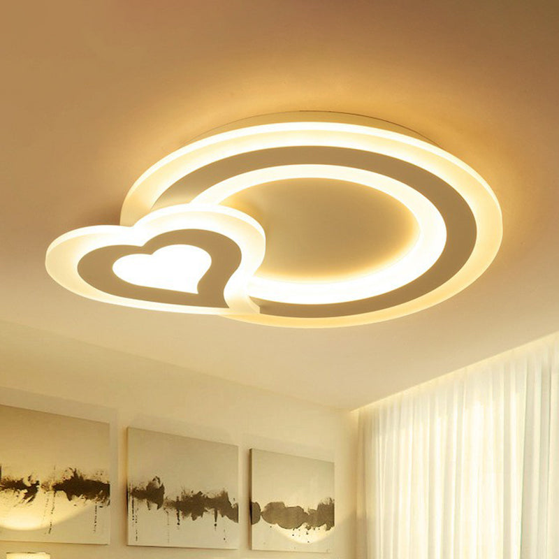 Ultra-Thin Acrylic Flush Mount Lighting Minimalist White LED Flush Mount Fixture for Kids Bedroom White Loving Heart Clearhalo 'Ceiling Lights' 'Close To Ceiling Lights' 'Close to ceiling' 'Flush mount' Lighting' 2228048