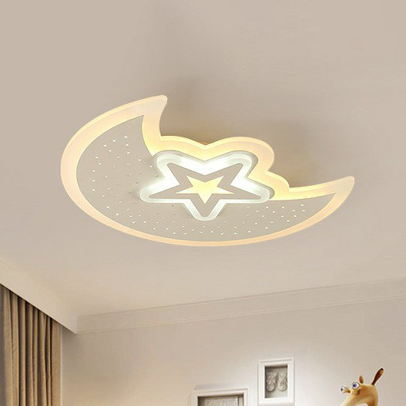 Crescent and Star Flush Ceiling Light Contemporary Acrylic White LED Flush Mount Lighting Fixture Clearhalo 'Ceiling Lights' 'Close To Ceiling Lights' 'Close to ceiling' 'Flush mount' Lighting' 2228057