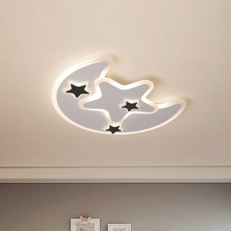 Nordic Crescent and Star LED Flush Mount Light Acrylic Bedroom Flush Mount Ceiling Light in White Clearhalo 'Ceiling Lights' 'Close To Ceiling Lights' 'Close to ceiling' 'Semi-flushmount' Lighting' 2228063