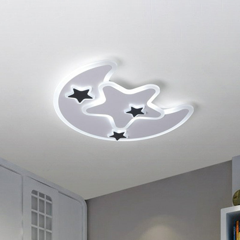 Nordic Crescent and Star LED Flush Mount Light Acrylic Bedroom Flush Mount Ceiling Light in White White White Clearhalo 'Ceiling Lights' 'Close To Ceiling Lights' 'Close to ceiling' 'Semi-flushmount' Lighting' 2228064