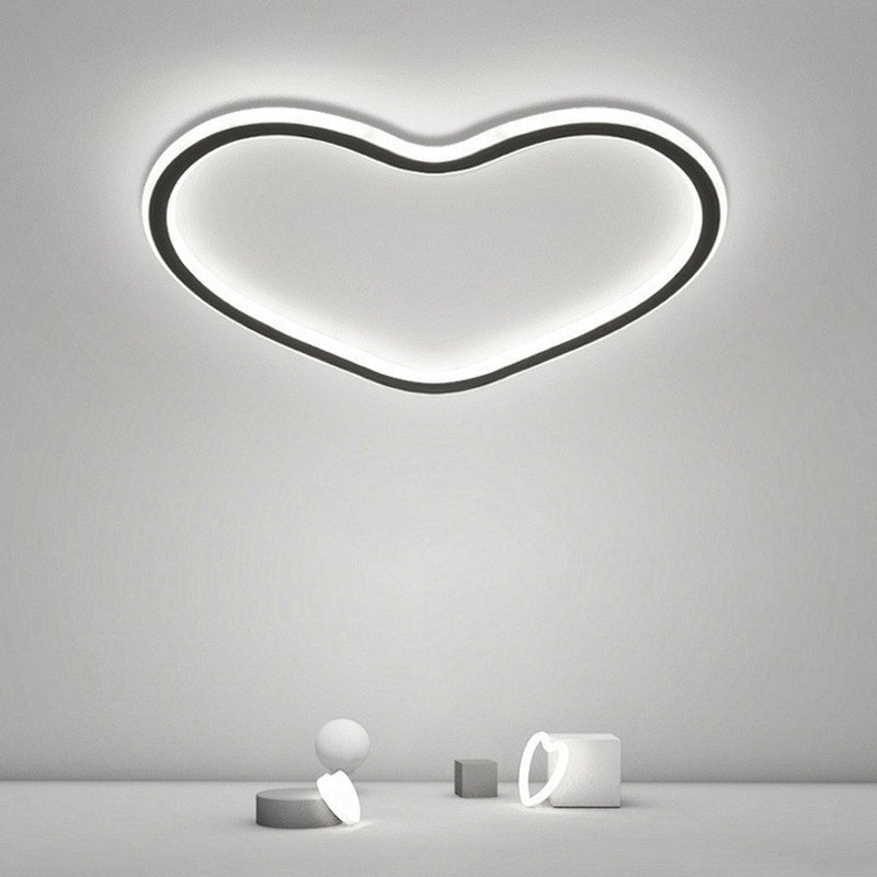 Loop Flush Light Modern Style Aluminum Kids Bedroom LED Flush Ceiling Light Fixture in Black Black White Loving Heart Clearhalo 'Ceiling Lights' 'Close To Ceiling Lights' 'Close to ceiling' 'Flush mount' Lighting' 2228068