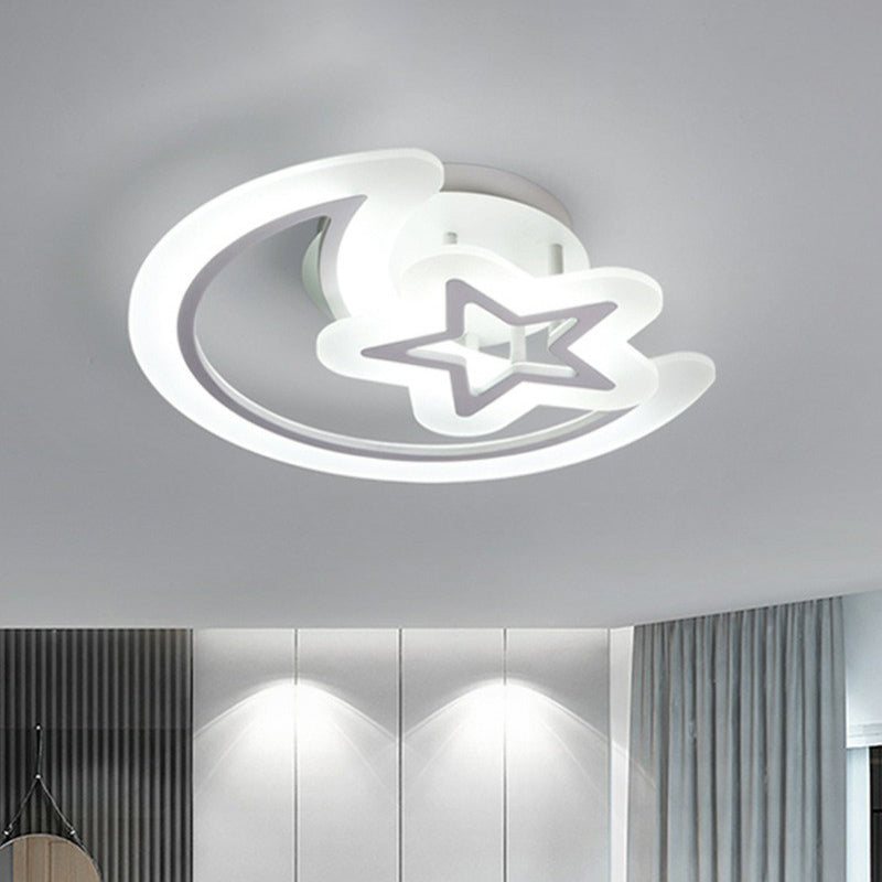 Crescent and Star LED Semi Flush Light Modern Style Acrylic Bedroom Ceiling Flush Mount White Clearhalo 'Ceiling Lights' 'Close To Ceiling Lights' 'Close to ceiling' 'Semi-flushmount' Lighting' 2228116