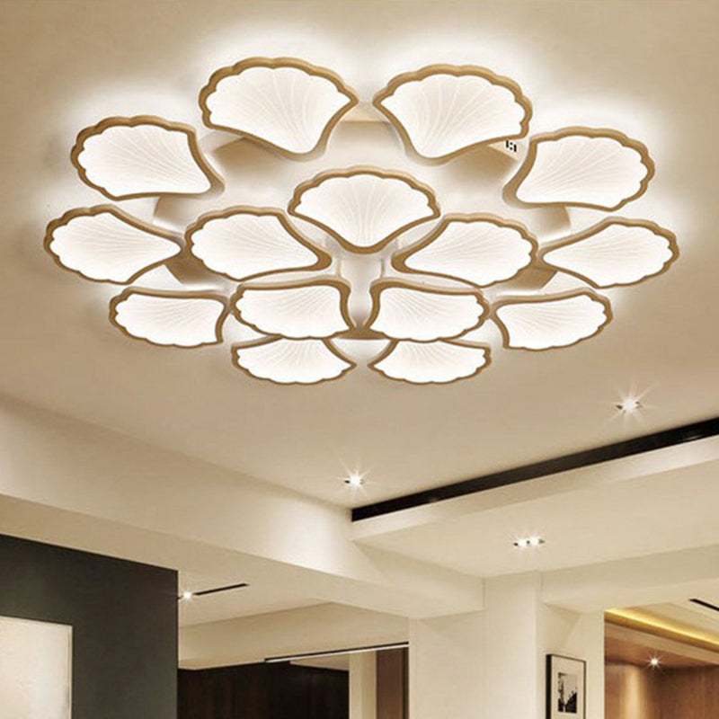 Ginkgo Living Room LED Semi Flush Metallic Modern Flush Ceiling Light Fixture in White 15 White Clearhalo 'Ceiling Lights' 'Close To Ceiling Lights' 'Close to ceiling' 'Semi-flushmount' Lighting' 2228124