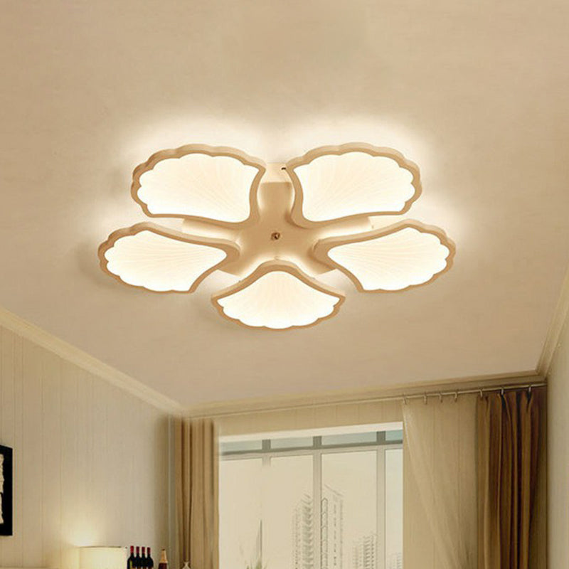 Ginkgo Living Room LED Semi Flush Metallic Modern Flush Ceiling Light Fixture in White 5 White Clearhalo 'Ceiling Lights' 'Close To Ceiling Lights' 'Close to ceiling' 'Semi-flushmount' Lighting' 2228125