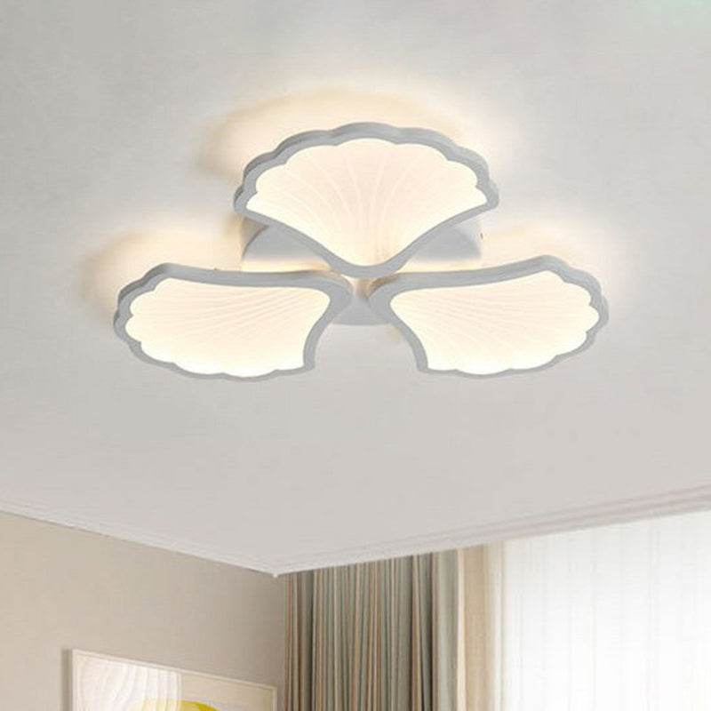 Ginkgo Living Room LED Semi Flush Metallic Modern Flush Ceiling Light Fixture in White 3 White Clearhalo 'Ceiling Lights' 'Close To Ceiling Lights' 'Close to ceiling' 'Semi-flushmount' Lighting' 2228126