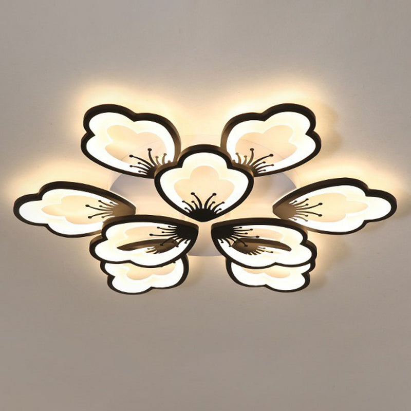 Contemporary Floral Flush Mount Light Acrylic Living Room LED Semi Flush Ceiling Light 9 Black Clearhalo 'Ceiling Lights' 'Close To Ceiling Lights' 'Close to ceiling' 'Semi-flushmount' Lighting' 2228152