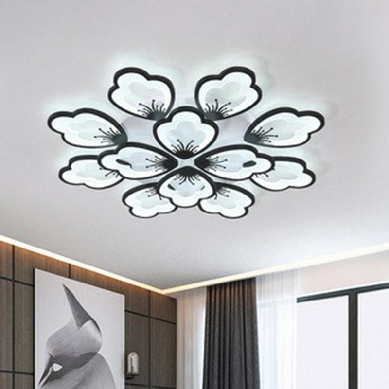 Contemporary Floral Flush Mount Light Acrylic Living Room LED Semi Flush Ceiling Light 12 Black Clearhalo 'Ceiling Lights' 'Close To Ceiling Lights' 'Close to ceiling' 'Semi-flushmount' Lighting' 2228156