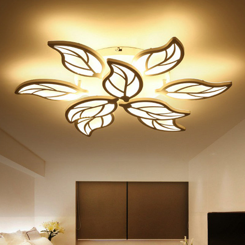 Leaf LED Semi Flush Light Simplicity Acrylic Living Room Ceiling Flush Mount in White 9 White Clearhalo 'Ceiling Lights' 'Close To Ceiling Lights' 'Close to ceiling' 'Semi-flushmount' Lighting' 2228157