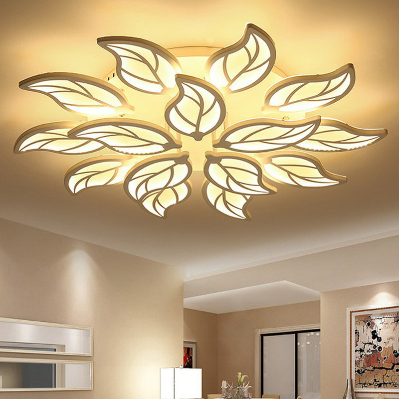 Leaf LED Semi Flush Light Simplicity Acrylic Living Room Ceiling Flush Mount in White 15 White Clearhalo 'Ceiling Lights' 'Close To Ceiling Lights' 'Close to ceiling' 'Semi-flushmount' Lighting' 2228158