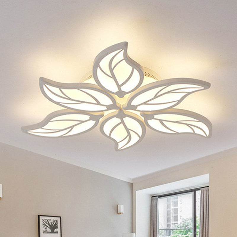 Leaf LED Semi Flush Light Simplicity Acrylic Living Room Ceiling Flush Mount in White 6 White Clearhalo 'Ceiling Lights' 'Close To Ceiling Lights' 'Close to ceiling' 'Semi-flushmount' Lighting' 2228159