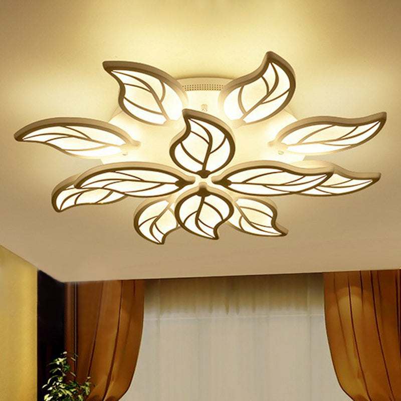 Leaf LED Semi Flush Light Simplicity Acrylic Living Room Ceiling Flush Mount in White 12 White Clearhalo 'Ceiling Lights' 'Close To Ceiling Lights' 'Close to ceiling' 'Semi-flushmount' Lighting' 2228160