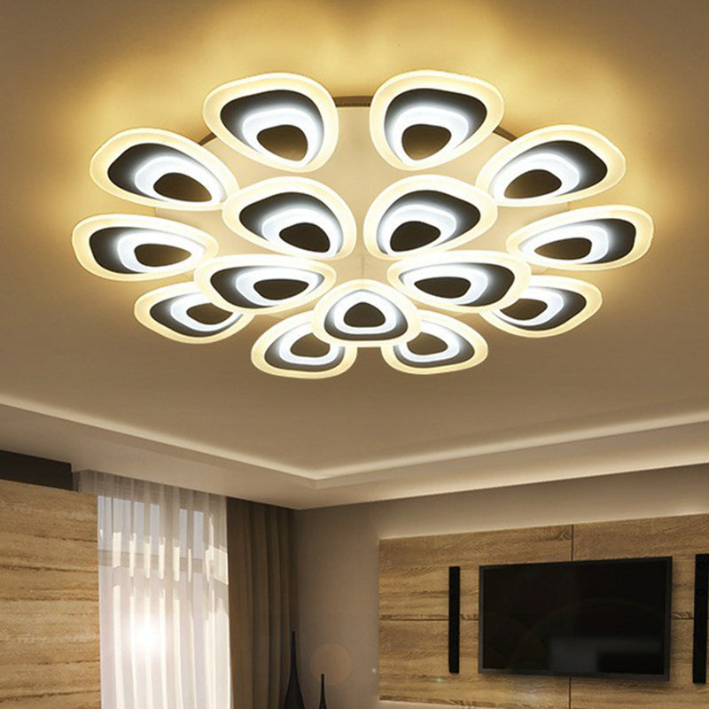 White Peacock LED Semi Flush Light Simplicity Acrylic Ceiling Flush Mount for Living Room 15 White Clearhalo 'Ceiling Lights' 'Close To Ceiling Lights' 'Close to ceiling' 'Semi-flushmount' Lighting' 2228420