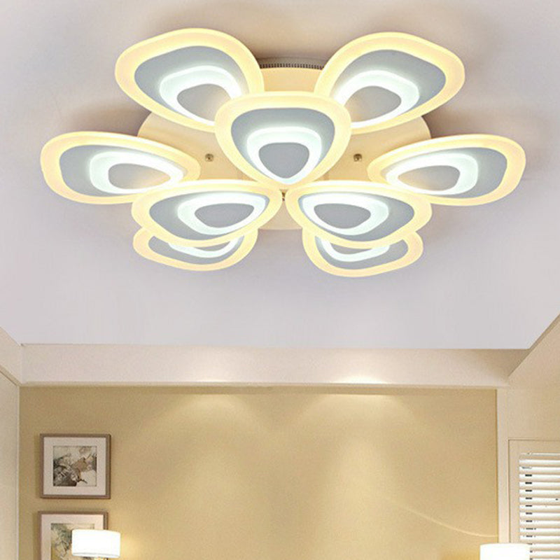 White Peacock LED Semi Flush Light Simplicity Acrylic Ceiling Flush Mount for Living Room 9 White Clearhalo 'Ceiling Lights' 'Close To Ceiling Lights' 'Close to ceiling' 'Semi-flushmount' Lighting' 2228421