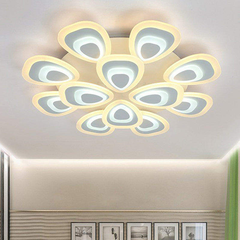 White Peacock LED Semi Flush Light Simplicity Acrylic Ceiling Flush Mount for Living Room 12 White Clearhalo 'Ceiling Lights' 'Close To Ceiling Lights' 'Close to ceiling' 'Semi-flushmount' Lighting' 2228423