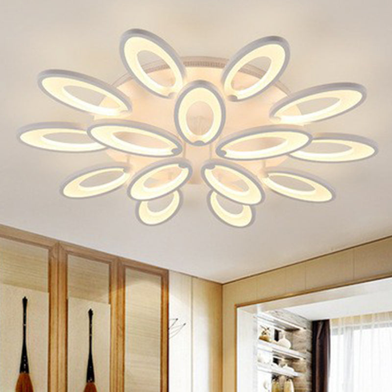 Minimalist Peacock Ceiling Mounted Light Acrylic Living Room LED Semi Flush Mount in White 15 White Clearhalo 'Ceiling Lights' 'Close To Ceiling Lights' 'Close to ceiling' 'Semi-flushmount' Lighting' 2228467