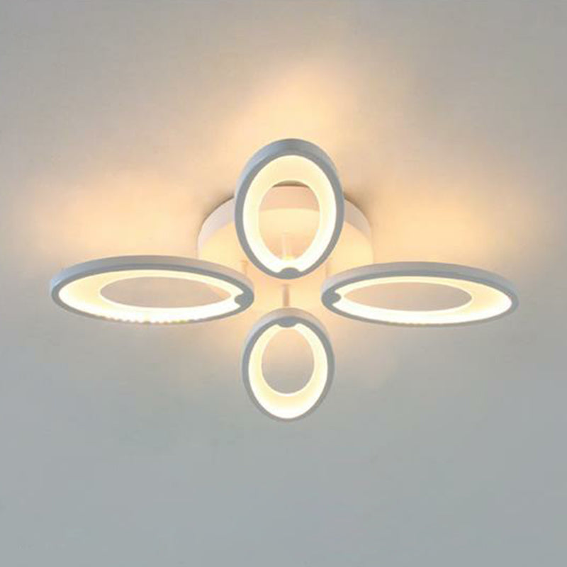 Minimalist Peacock Ceiling Mounted Light Acrylic Living Room LED Semi Flush Mount in White 4 White Clearhalo 'Ceiling Lights' 'Close To Ceiling Lights' 'Close to ceiling' 'Semi-flushmount' Lighting' 2228468