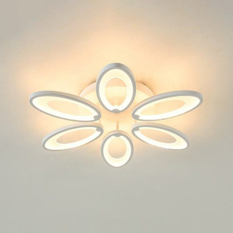 Minimalist Peacock Ceiling Mounted Light Acrylic Living Room LED Semi Flush Mount in White 6 White Clearhalo 'Ceiling Lights' 'Close To Ceiling Lights' 'Close to ceiling' 'Semi-flushmount' Lighting' 2228470